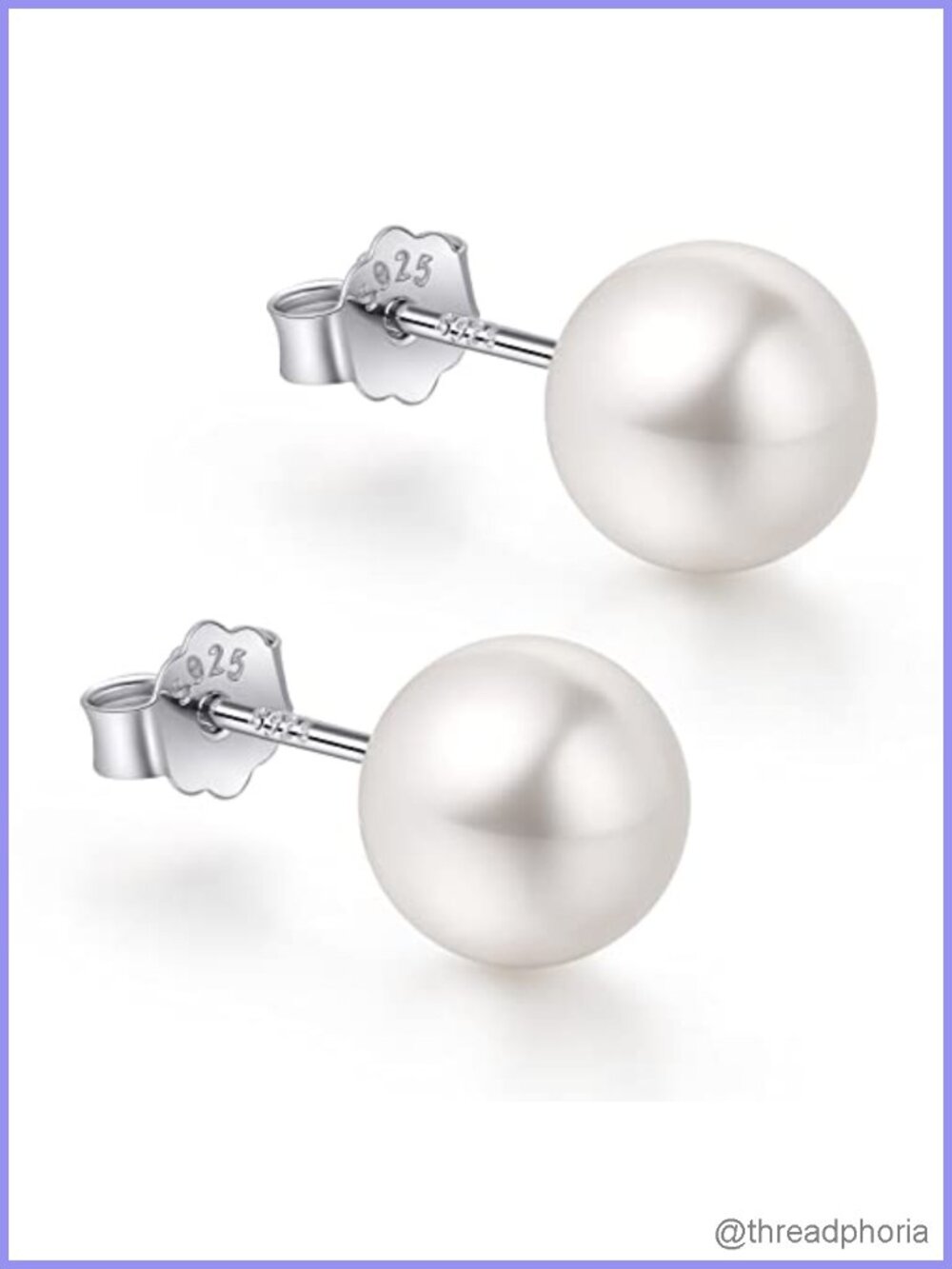 Sterling Silver Pearl Stud Earrings White Gold Plated Hypoallergenic